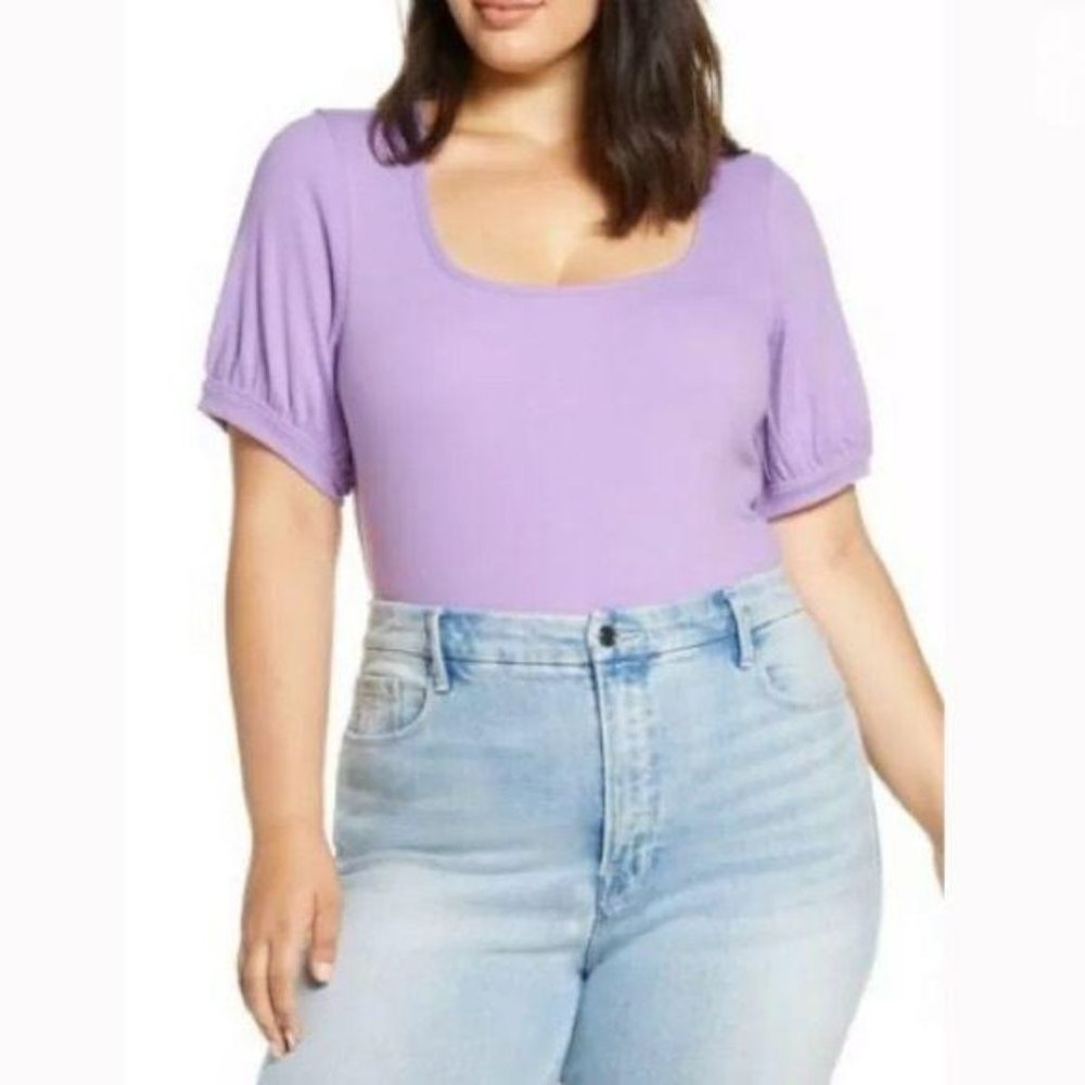 BP Purple Hyacinth Cropped Square Neck Fem Ribbed Shirt Large